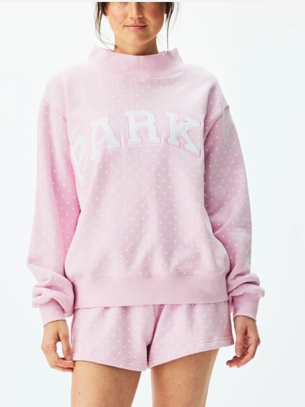 Women's Pink Polka Dot Mockneck - PARKE Logo